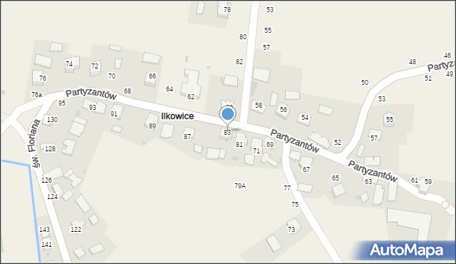 Ilkowice, Partyzantów, 83, mapa Ilkowice