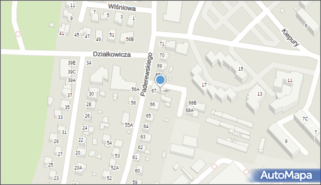 Jelenia Góra, Paderewskiego Ignacego Jana, 67A, mapa Jelenia Góra