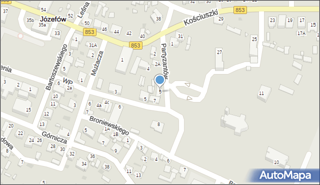 Józefów, Partyzantów, 5, mapa Józefów