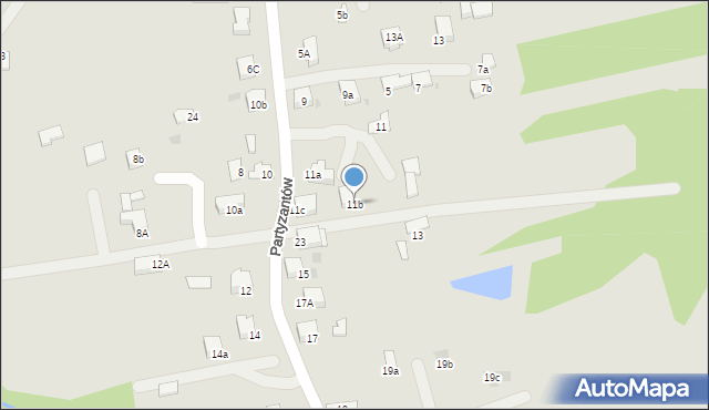 Kalwaria Zebrzydowska, Partyzantów, 11b, mapa Kalwaria Zebrzydowska