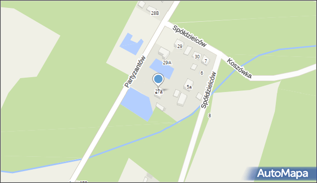 Kampinos, Partyzantów, 27a, mapa Kampinos