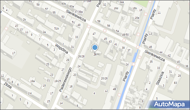 Kielce, Paderewskiego Ignacego Jana, 26, mapa Kielc