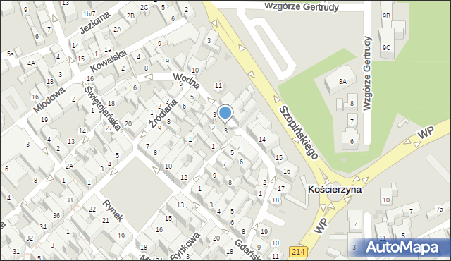 Kościerzyna, Partyzantów, 3, mapa Kościerzyna