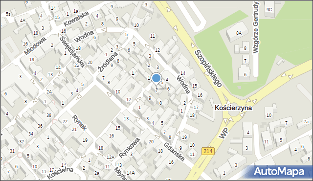 Kościerzyna, Partyzantów, 7, mapa Kościerzyna