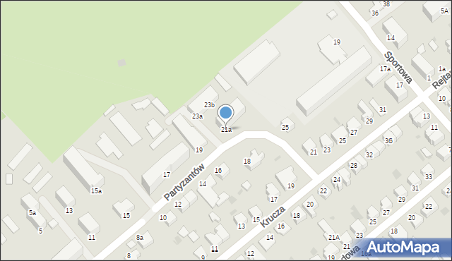 Koszalin, Partyzantów, 21a, mapa Koszalina