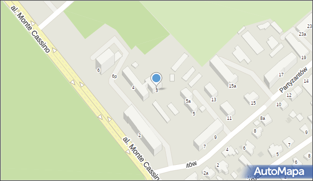 Koszalin, Partyzantów, 3, mapa Koszalina