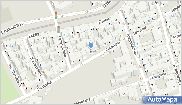 Kraków, Paulińska, 20, mapa Krakowa