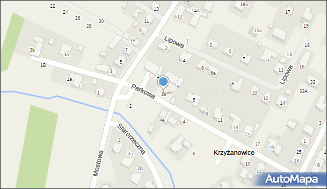 Krzyżanowice, Parkowa, 3a, mapa Krzyżanowice