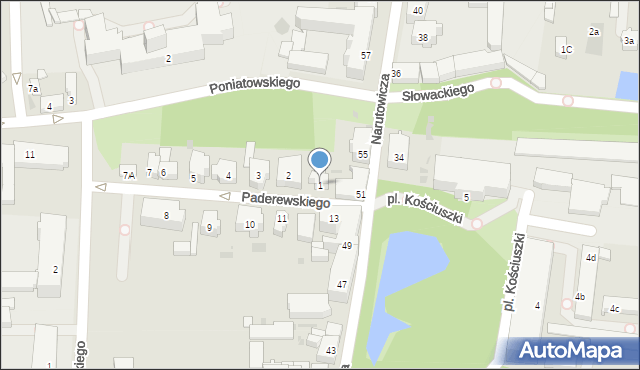 Leszno, Paderewskiego Ignacego Jana, 1, mapa Leszno