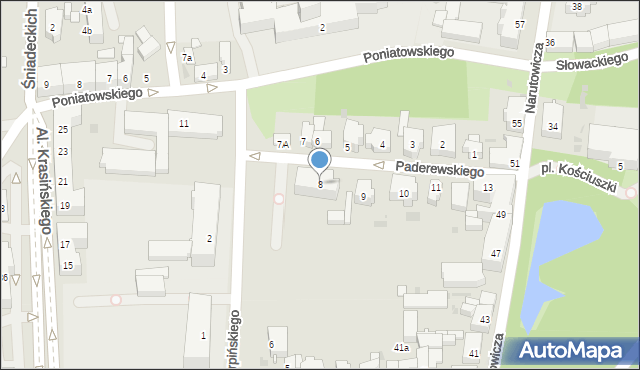 Leszno, Paderewskiego Ignacego Jana, 8, mapa Leszno