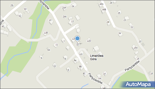 Limanowa, Partyzantów, 12, mapa Limanowa