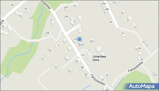 Limanowa, Partyzantów, 12A, mapa Limanowa