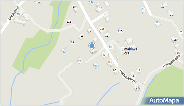 Limanowa, Partyzantów, 8, mapa Limanowa