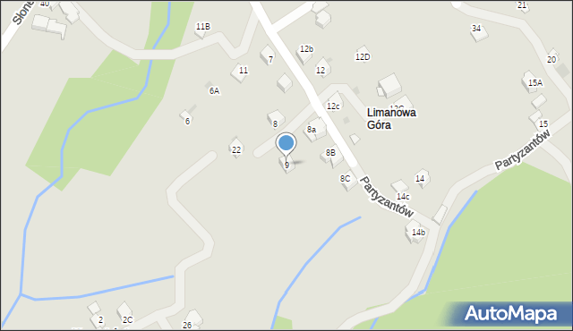 Limanowa, Partyzantów, 9, mapa Limanowa