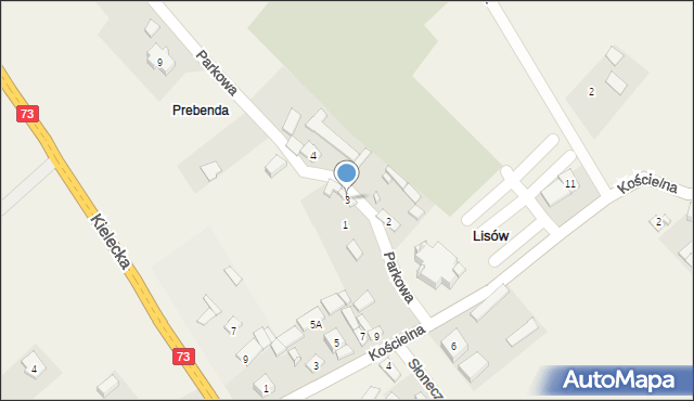 Lisów, Parkowa, 3, mapa Lisów