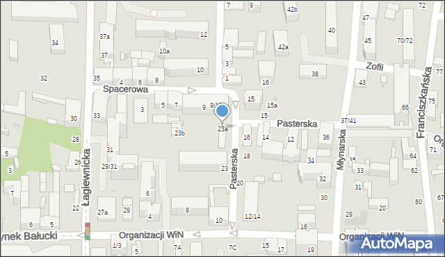 Łódź, Pasterska, 23a, mapa Łodzi