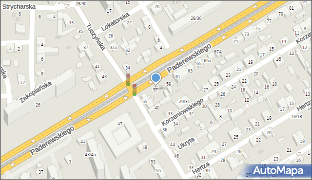 Łódź, Paderewskiego Ignacego Jana, 57, mapa Łodzi