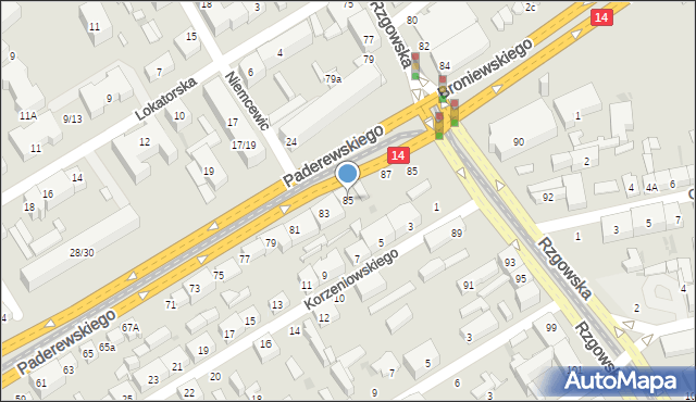 Łódź, Paderewskiego Ignacego Jana, 85, mapa Łodzi