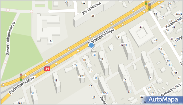 Łódź, Paderewskiego Ignacego Jana, 37a, mapa Łodzi