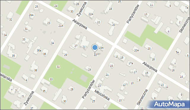 Łomianki, Partyzantów, 22, mapa Łomianki