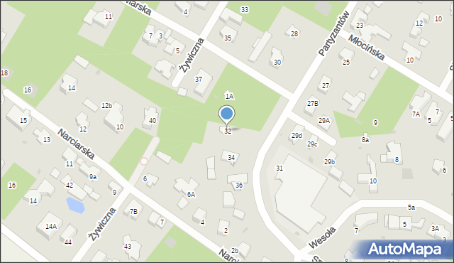 Łomianki, Partyzantów, 32, mapa Łomianki