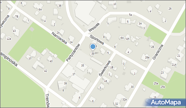 Łomianki, Partyzantów, 33, mapa Łomianki