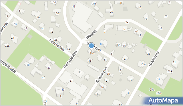 Łomianki, Partyzantów, 33A, mapa Łomianki