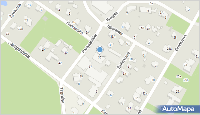 Łomianki, Partyzantów, 35, mapa Łomianki