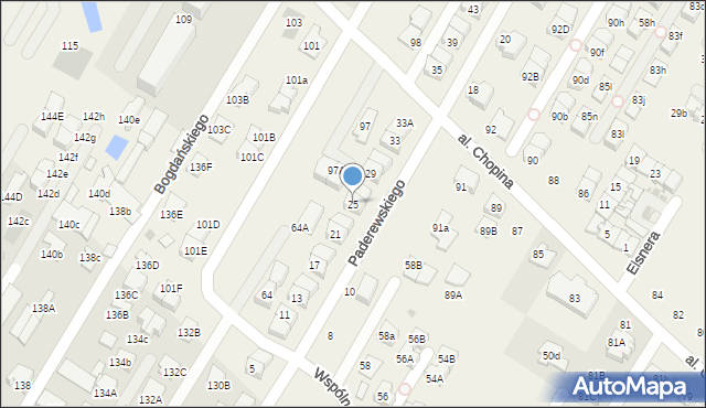 Łomianki Dolne, Paderewskiego Ignacego Jana, 25, mapa Łomianki Dolne