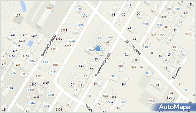 Łomianki Dolne, Paderewskiego Ignacego Jana, 27, mapa Łomianki Dolne