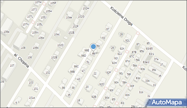 Łomianki Dolne, Paderewskiego Ignacego Jana, 55, mapa Łomianki Dolne