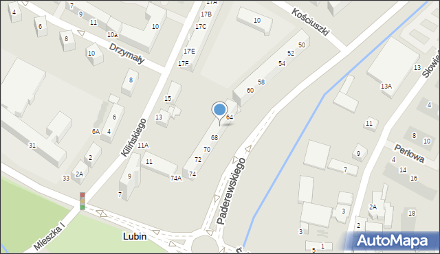 Lubin, Paderewskiego Ignacego Jana, 66, mapa Lubin