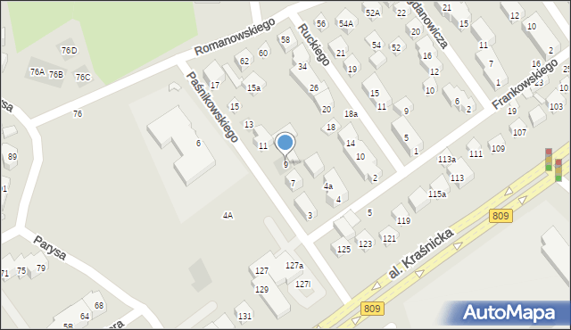 Lublin, Paśnikowskiego Baltazara, 9, mapa Lublina