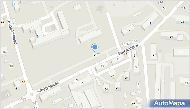 Łuków, Partyzantów, 14, mapa Łuków