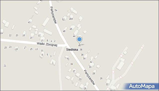 Miechów, Partyzantów, 40, mapa Miechów