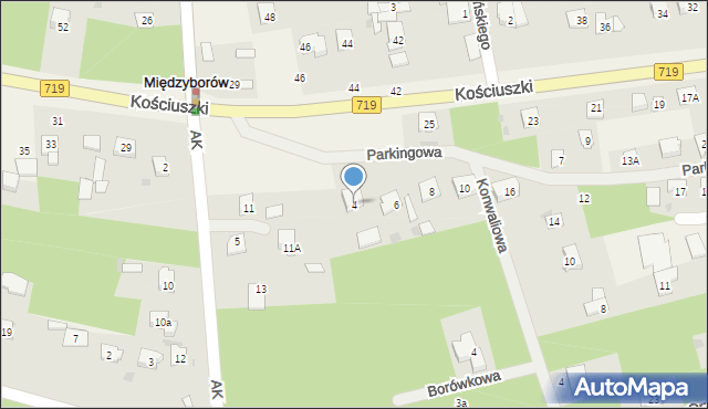 Międzyborów, Parkingowa, 4, mapa Międzyborów