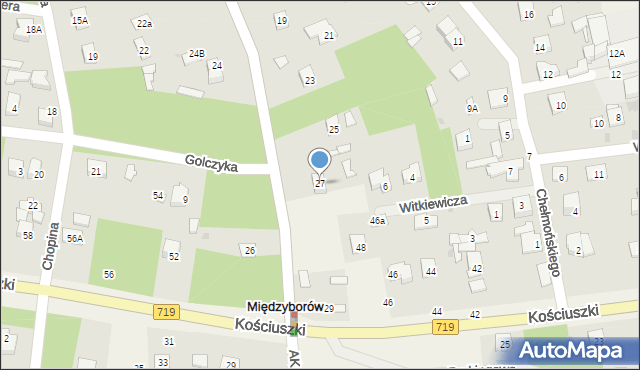 Międzyborów, Partyzantów, 27, mapa Międzyborów