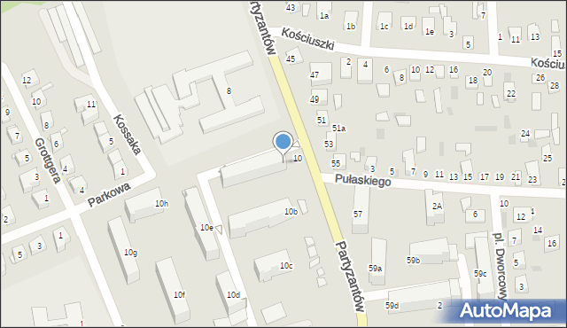 Międzyrzec Podlaski, Partyzantów, 10a, mapa Międzyrzec Podlaski