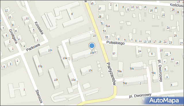 Międzyrzec Podlaski, Partyzantów, 10b, mapa Międzyrzec Podlaski