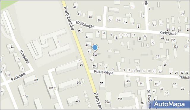 Międzyrzec Podlaski, Partyzantów, 51a, mapa Międzyrzec Podlaski