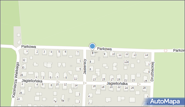 Mielec, Parkowa, 8, mapa Mielca