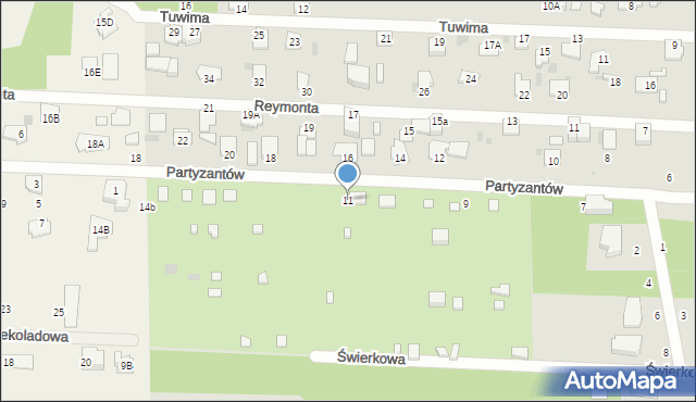 Milanówek, Partyzantów, 11, mapa Milanówek