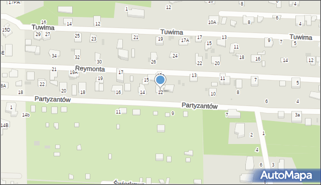 Milanówek, Partyzantów, 12, mapa Milanówek