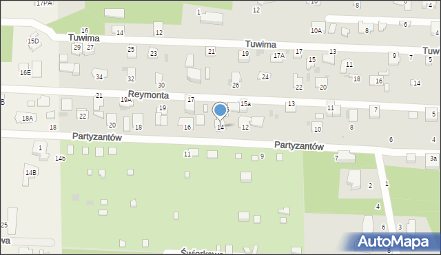 Milanówek, Partyzantów, 14, mapa Milanówek