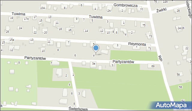 Milanówek, Partyzantów, 14c, mapa Milanówek