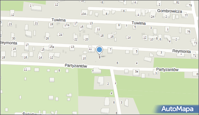 Milanówek, Partyzantów, 8, mapa Milanówek