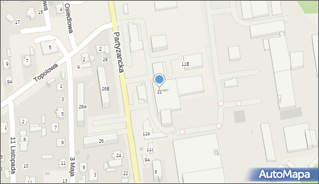 Milejów-Osada, Partyzancka, 11, mapa Milejów-Osada