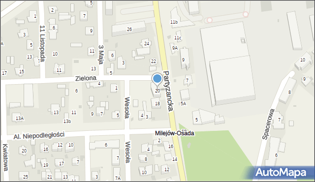 Milejów-Osada, Partyzancka, 20, mapa Milejów-Osada