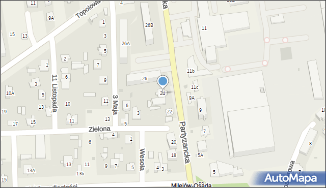 Milejów-Osada, Partyzancka, 24, mapa Milejów-Osada
