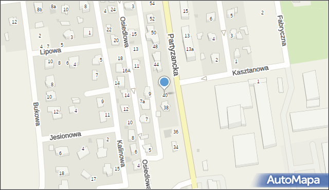 Milejów-Osada, Partyzancka, 40, mapa Milejów-Osada